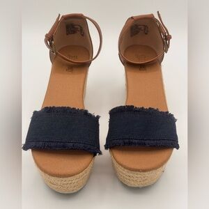 📣 Brash Denim Wedge Sandals | Women’s 9.5 | Strappy Ankle Strap |